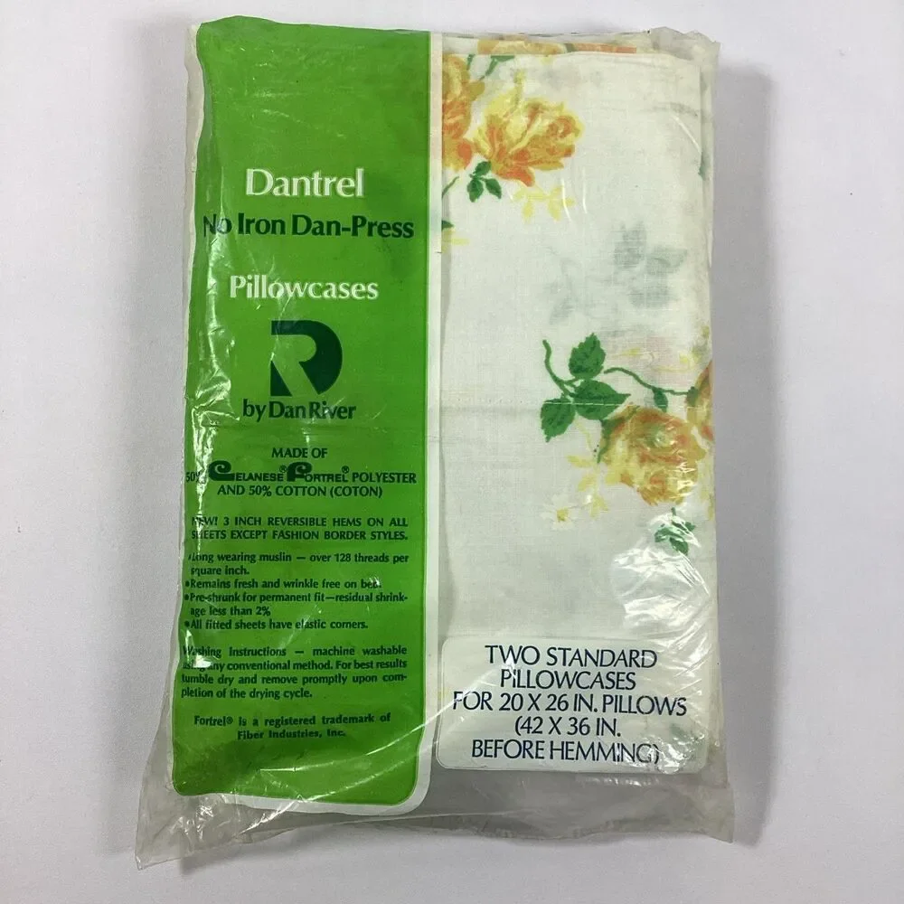 Vtg Dantrel Floral Double Sheet Set Flat Fitted 2 Cases New Old Stock Dan River